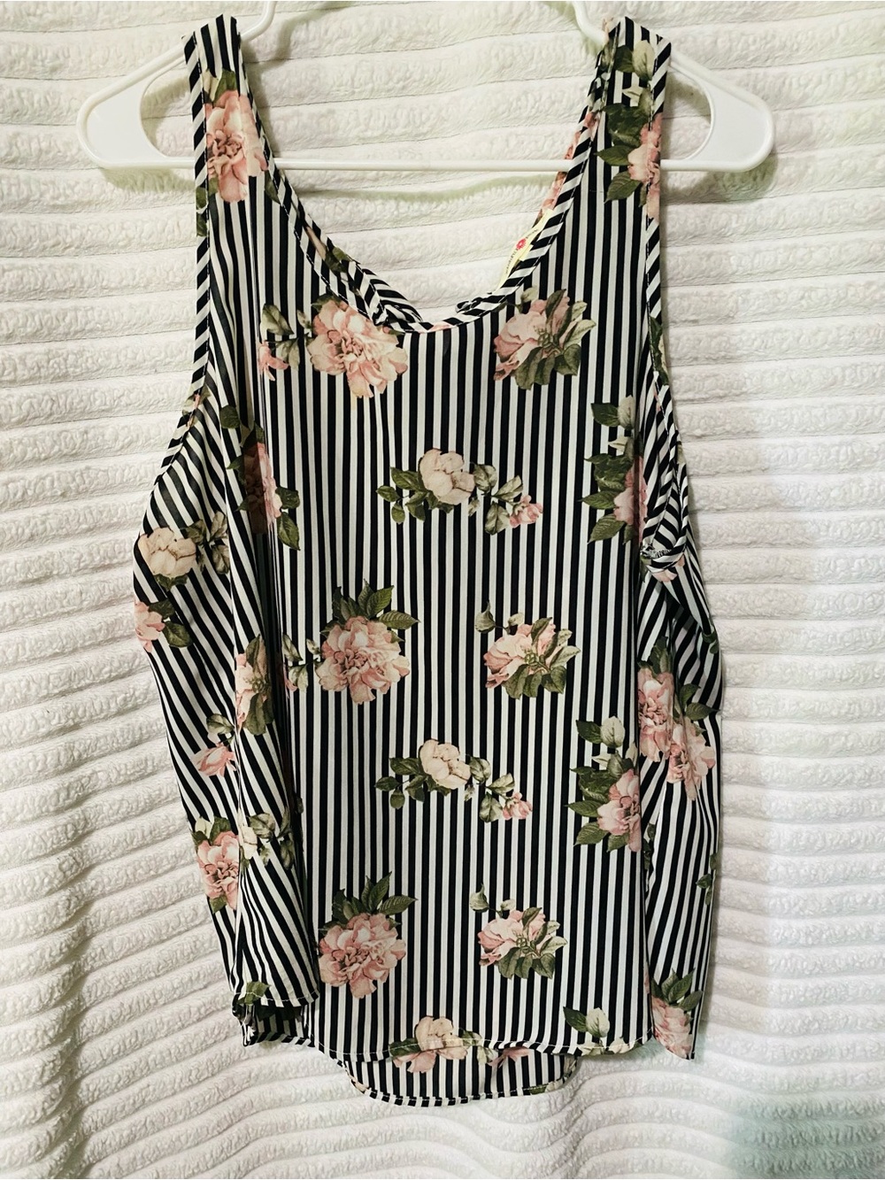 Wishful Park Black & White Striped Camisole with Pink Floral Print - Picture 1 of 6
